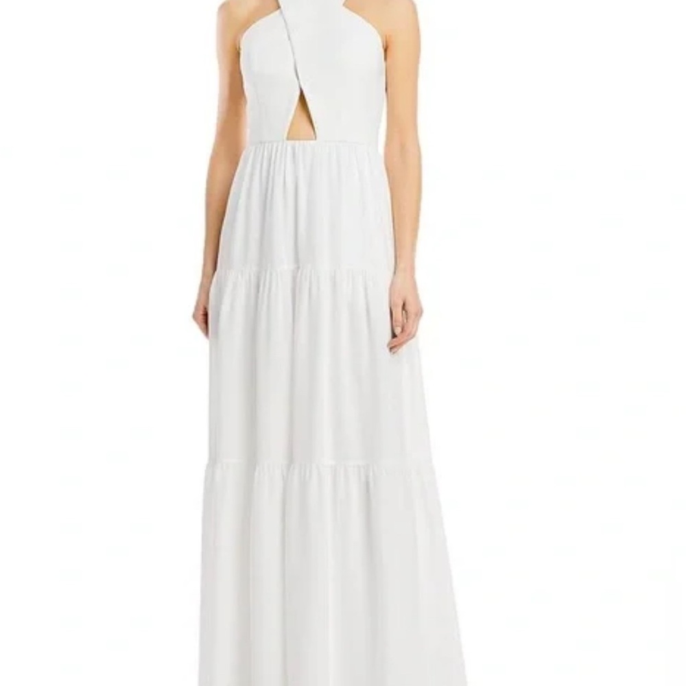 Aidan Aidan Mattox cross halter tiered maxi dress NWT